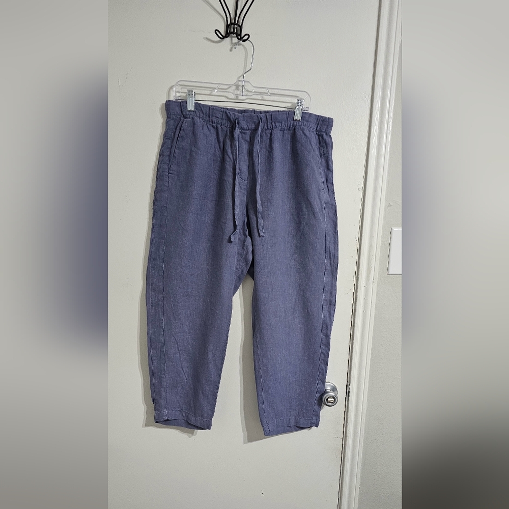 Pure Jill Garment Dyed Linen Crop Pants Women Medium Blue Minimalist